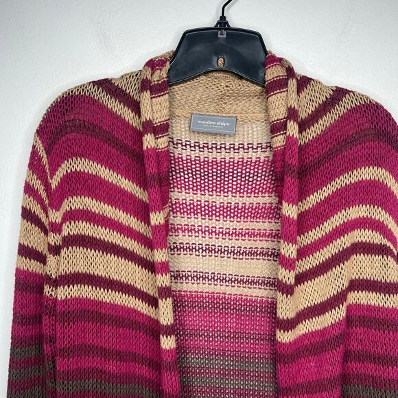 Wooden Ships Paola Buendia Striped Open Knit Cardigan Sweater M/L Boho Coastal - Picture 2 of 10